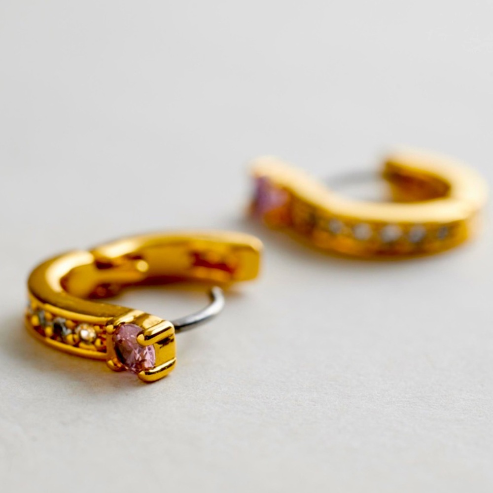 New Kate Spade old-Tone Small Cubic Zirconia & Stone Huggie Hoop Earrings - Picture 10 of 12